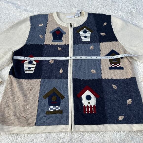 Croft & Barrow Womens Cream Knit Bird Embroidered Sweater Sz 1XL Cottage Costal - Picture 3 of 5